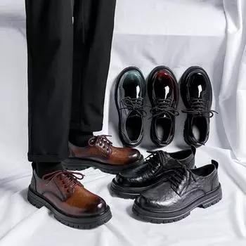 FashionMan Япония Харадзюку Корейская офисная мода бизнес свадебная кожаная обувь мужская платформа уличная одежда глянцевая винтажная повседневная обувь карго 38 чёрный