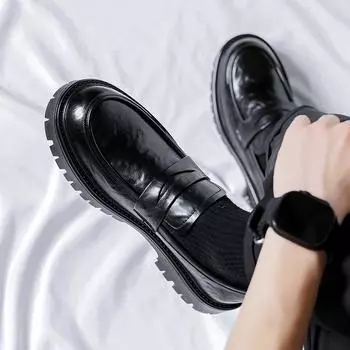 FashionMen Autumn Luxury Dress Shoes Mens Oxfords Daily Office Business Shoes Mens Fashion Black Loafers Casual Leather Platform Shoes 38 чёрный