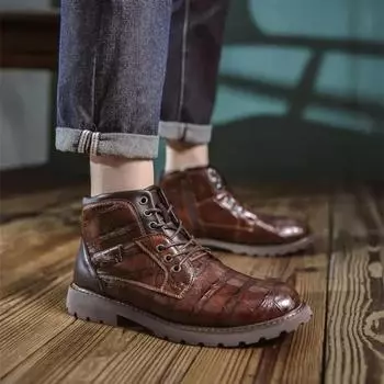 FashionMen Boots lace up Style Leather Shoes Italiano ankle Boots Platform Shoes For Men Fashion Short Men Chelsea Boots male sneakers 39 чёрный