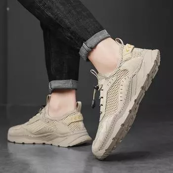 FashionMen Breathable Flats Autumn Soft All-match Loafers Lazy Shoes Lightweight Cheap Mesh Casual Shoes Men Sneakers Tenis Masculino 38 песчаный