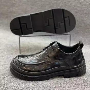 FashionMen Brriths Style Dress Shoes Lace-up Casual Business Genuine Leather Shoes for Men Black Formal Wedding Shoes Zapatos De Hombre 38 чёрный