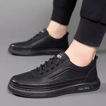 FashionMen Business Shoes lace up black Fashion Casual Shoes Men Luxury Brand Leather oxfords Breathable Male Boat Shoes Moccasins 6.5 чёрный