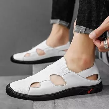 FashionMen Casual Leather Loafers Spring Summer Hollow Shoes Driving Shoes Designer Loafers Mens Moccasins Flats Slip On Office Shoes 38 чёрный