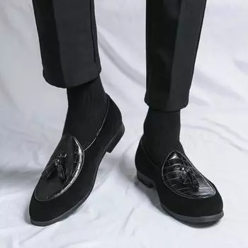 FashionMen Casual Shoes Breathable Leather Men Tassel Loafers Business Office Shoes For Men Driving Moccasins Comfortable Slip On Shoes 38 чёрный