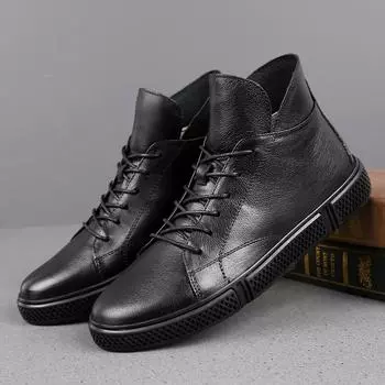 FashionMen Casual Shoes Leather Fashion Men Sneakers Handmade Breathable Mens Loafers Moccasins Luxury Brand Boat Shoes Plus Size 38-48 37 чёрный