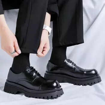 FashionMen черные модные кожаные мужские туфли на платформе классические модные туфли на шнуровке увеличение деловые офисные туфли кожаные туфли 38 чёрный