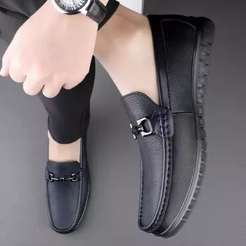 FashionMen Design Moccasin Fashion Slip on Soft Flat Genuine Leather Loafers Casual Men Shoes Adult Male Footwear Handmade Boat Shoes 37 синий