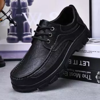 FashionMen Genuine Leather Casual Shoes lace up oxfrods Luxury Brand Soft Mens Sneakers Moccasins Mens Walking Shoes Zapatos Hombre 6.5 чёрный