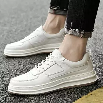 FashionMen genuine Leather Shoes Natural Cowhide Leather Shoes for Men lace up Original Man Sneakers Men Sneaker High Quality Shoes 6.5 чёрный