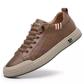 FashionMen Genuine Leather Shoes Sneakers Mens Fashion Casual Man Male Platform Shoes for Men Designer Luxury Shoes 38 коричневый