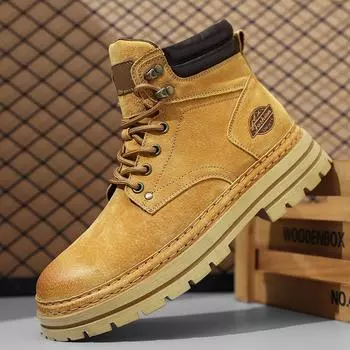 FashionMen Leather Motorcycle Boots High Top Man Trainers Casual Mens Walk Footwear Warm Winter Boots Luxury Brand All-match Sneakers 38