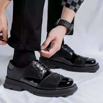 FashionMen Leather Shoes lace up Black Wedding Bride For Formal Party Dress Italian style Men Shoes business dress Soft men Shoes 38 чёрный