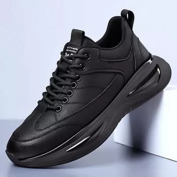 Модные мужские мокасины Легкая кожаная повседневная обувь Зимняя плюшевая мужская обувь для ходьбы на открытом воздухе Удобные мужские кроссовки Мягкие мокасины Мужская обувь 38 чёрный