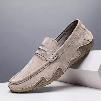 FashionMen Loafers Shoes 2024 Bew Fashion Soft Leather Brand High Quality Men Summer Male light slip on Men casual Driving Shoes 38 бежевый