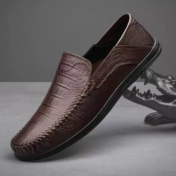 FashionMen Loafers slip on Men Genuine Leather Casual Shoes fashion High Quality Moccasins Men Driving Shoes Male Footwear shoes men 37 чёрный