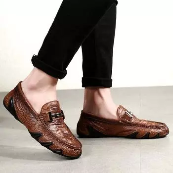 FashionMen Повседневная обувь 2024 Модная мужская обувь Кожаные мужские туфли с крокодиловым узором Мокасины Слипоны Мужские туфли на плоской подошве Мужские черные туфли 38 чёрный