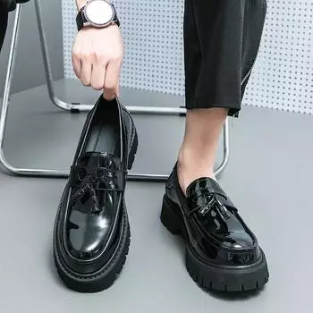 FashionMen s Autumn Small Leather Shoes Tassel Fashion Platform New Trend Versatile Japan Korean Business Casual Shoes Suit Men s Shoes 38 чёрный