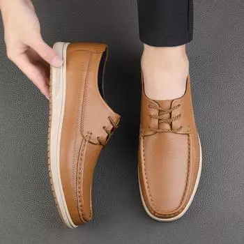 FashionMen s Breathable Leather Shoes Brown Soft Leather Soft Bottom Spring and Autumn Best Man Men s Business Formal Wear Casual Shoes 38 чёрный