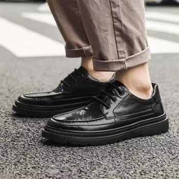 FashionMen s Casual Leather Shoes lace up oxfords Male Sneakers Comfortable Flats Shoes Fashion Lace Up Shoes for Men Tenis Masculino 6.5 чёрный