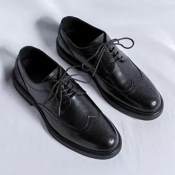 FashionMen s dress shoes lace up Fashion Business Leather brogue Shoe Formal Black Dress Shoes male Oxford Wedding Office Shoes men 6.5 чёрный