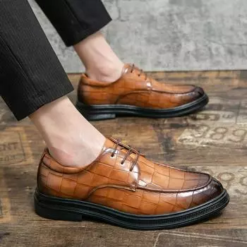 FashionMen s Dress Shoes Leather Oxfords Lace-Up Black Business Office Wedding Formal Shoe Men Classic Italian office work Dress shoes 6 чёрный