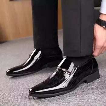 Модные мужские туфли для офиса из лакированной кожи, официальные туфли с ярким верхом, мужская офисная обувь, низкая цена, элегантные и классические, 39, черные 38