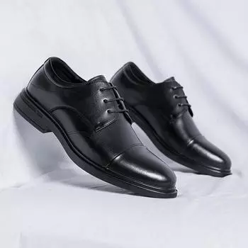 FashionMen s Genuine Leather Shoes Pointed Flat Shoes Soft Soled Casual Shoes Business Office Shoes Banquet Wedding Shoes Versatile 38 чёрный