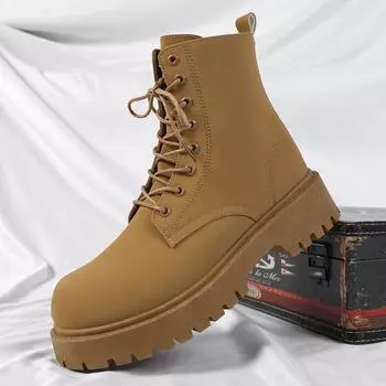 Модные мужские высокие ботинки в британском стиле с толстой подошвой, увеличенные яркие кожаные черные ботинки в стиле мотоцикла с круглым носком и боковой молнией в стиле панк, большой размер 46 37 чёрный