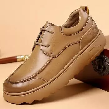 FashionMen s Loafers Shoes Classic Men s Sneakers Platform Lace Up Casual Shoes for Men Leather Sneakers New Comfort Flat Shoes Autumn 38 коричневый