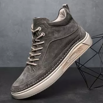 Модные мужские туфли из свиной кожи с высоким верхом из хлопка, повседневные туфли для сноуборда, весна-осень, модные ботинки для мужчин, удобные, теплые, для сноуборда 38 хаки