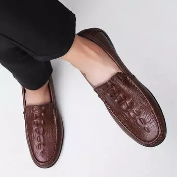 FashionMen s Shoes Brand Men s Stylish Loafer Shoes Genuine Leather Footwear Slip-on Business Shoe High Quality Man Comfortable Flat 38 чёрный