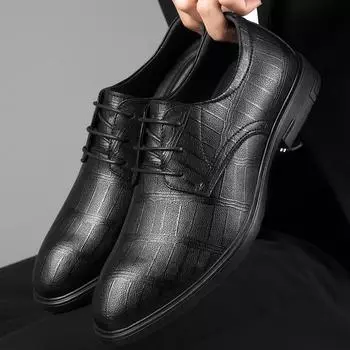 FashionMen s Shoes Casual Oxford Shoes For Men High Quality Spring Autumn Brand Male Lace-up Business Footwear Leather Dress Oxfords 38 чёрный