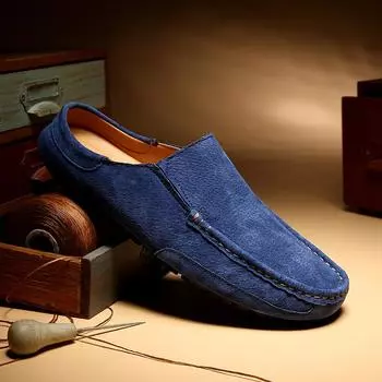 Модные мужские туфли повседневные замшевые кожаные туфли-лоферы мужские легкие дышащие летние полутапочки классические мужские туфли без застежек мужские лоферы на плоской подошве 38 чёрный