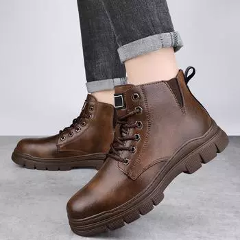 FashionMen s Shoes Genuine Leather High Top Fashion British Boots Men Black Short Boots Outdoor Comfort Chelsea Anti Slip Men Shoes 37