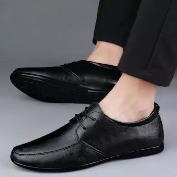 FashionMen s shoes lace up Classic Retro Genuine Leather Shoes Mens oxfords Dress Business Office Flats black Men Wedding Party shoes 6.5 чёрный