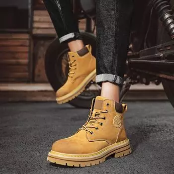 FashionMen s Shoes Winter Boots Lace Up Fur High Quality Winter Plush Snow Boots Men Thick Sole All-match Leather Outdoor Casual Shoes 36