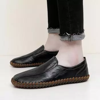 FashionMen s Sneakers Outdoor Comfortable Shoes Leather handmade sewing Casual Shoes Men Lace Up Flats male Zapatillas Hombre 38 чёрный