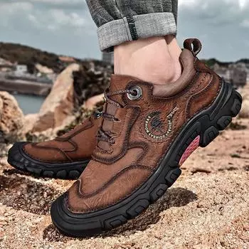 МодаМужская водонепроницаемая походная обувь Дорожная обувь Осенняя уличная нескользящая одежда Кроссовки мужские на шнуровке походная скалолазание спортивная обувь Мужская 38 чёрный