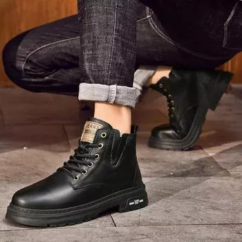 FashionMen Shoe Genuine Leather Male Boots Men s Comfortable Low Top Sneakers Men Winter Plush Snow Boots New Male Motorcycle Boots 37