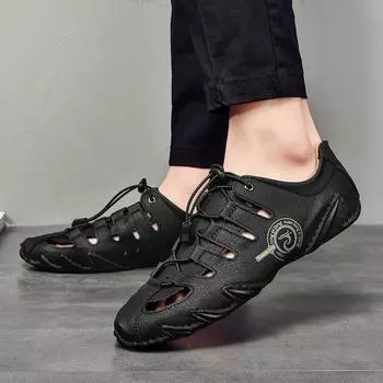 Модная мужская обувь 2024 года, модные лоферы из дышащей кожи с вырезами, классические фирменные туфли из высококачественной кожи для вождения 38 чёрный