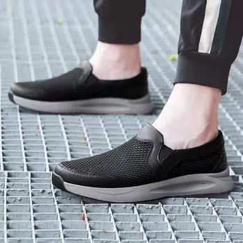 FashionMen Shoes Breathable Mesh Summer Lightweight Hiking Footwear All-match Men s Walking Casual Shoes Slip-On Driving Men s Loafers 38 чёрный