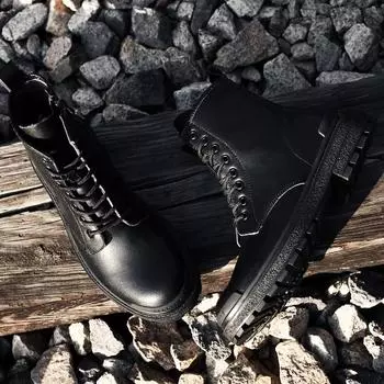 FashionMen shoes Fashion Designer Winter Boot Mens Shoes British Style Leather High Boot Homme Ankle Boot Warm Motocross Boots 38