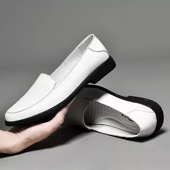 FashionMen Shoes Fashion Flats Casual Genuine Leather Slip-on Stylish for Male Comfortable Light Loafers Shoes Hip Hop Evening Dresses 37 чёрный