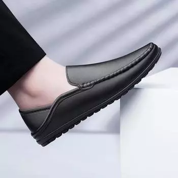 FashionMen Shoes slip on fashion Casual Genuine Leather Mens Loafers Moccasins Designer Boat Shoes High Quality Chaussure Homme 6 чёрный