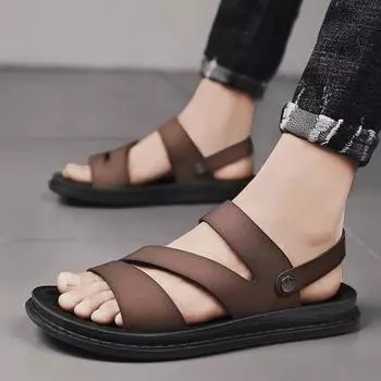 Модные мужские летние дышащие сандалии для активного отдыха, нескользящие альпинистские походные туфли, модные мужские пляжные тапочки, повседневная спортивная обувь 38 чёрный