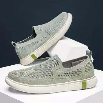 FashionMen Vulcanize Shoes Breathable Mens Mesh Shoes Lightweight Man Sneakers Fashion Slip on Flats Comfortable Man Loafers Lazy Shoes 39 бежевый