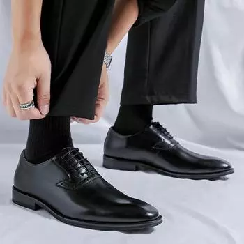 Модные мужские туфли для свадебного платья Модные кожаные туфли Остроносые оксфорды на шнуровке Деловая обувь Официальные черные туфли-броги мужская обувь 38 чёрный