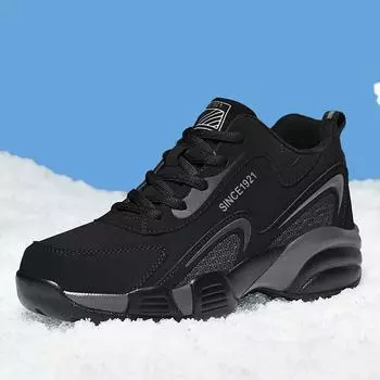 FashionMen Winter Boots lace up Outdoor Warm cotton snow Boots Walking Shoes Men Waterproof Snow Boots Winter Cotton Shoes big size 48 7 черный серый