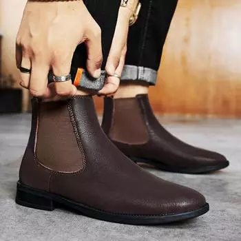 FashionMens Boots 2024 Men Shoes British Style Wear-resistant Casual Boots Classic High-top Black Chelsea Boots plush warm cotton shoes 6.5