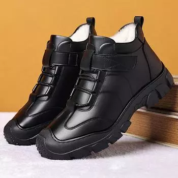 FashionMens Boots lace up high top Fashion Mens Snow Boots Non-slip Man Cotton Shoes Winter Casual Sneakers Velvet Men Shoes 2025 Botas 38 чёрный